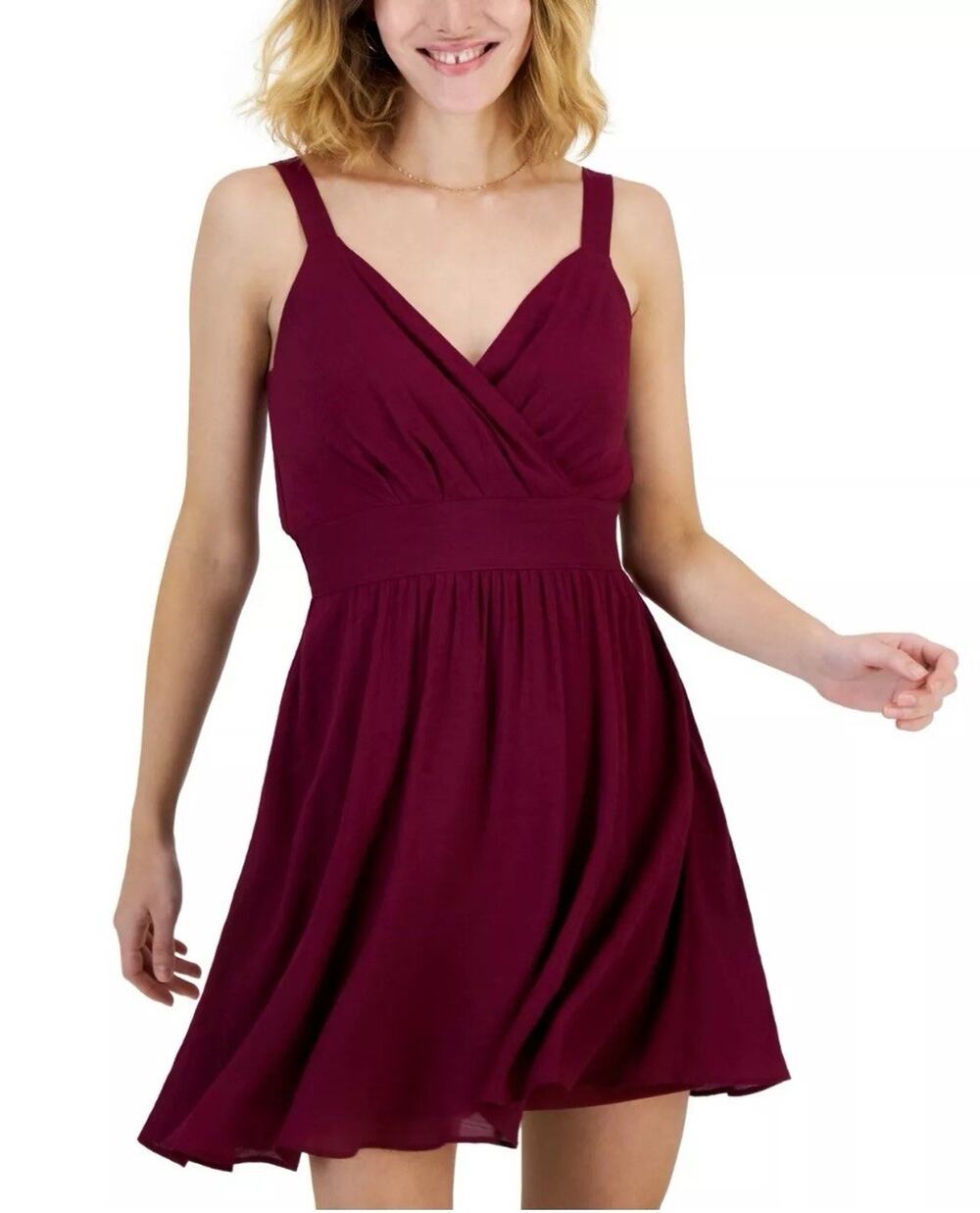 New INC Women's Sleeveless Surplice Mini Dress Burgundy Blackberry Pie Size S